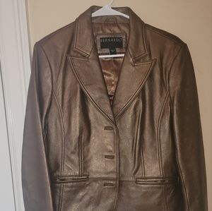 Bernardo  Metallic Bronze Gold Genuine Leather Blazer Coat Jacket